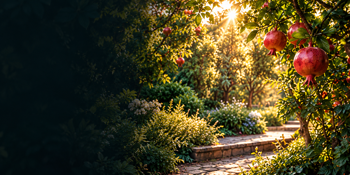 Sunlit pomegranate garden